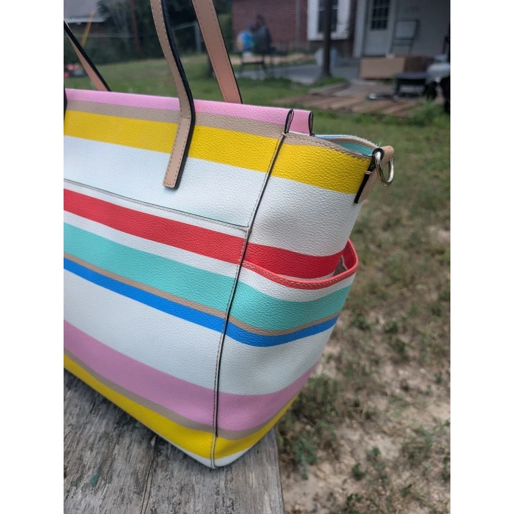 Kate Spade Grove Street Kaylie Diaper Tote Purse Bag Classic Striped Rainbow